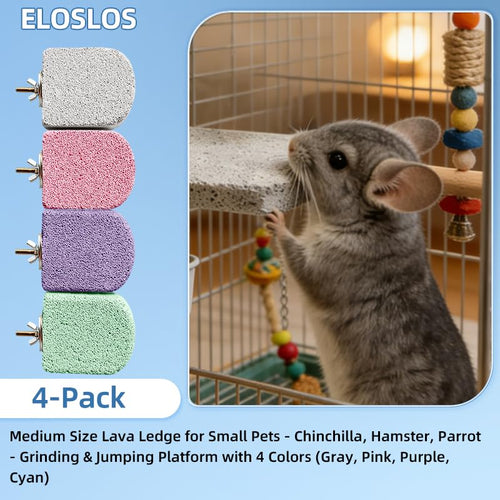 4PCS Lava Ledge for Chinchilla/Hamster/Parrot, Gray&Pink&Purple&Green(M) | For Small Pets, Grinding Claws & Jumping, Safe Natural Volcanic Rock, Reduces Random Chewing - color: Grey&Pink&Purple&Cyan, size: M