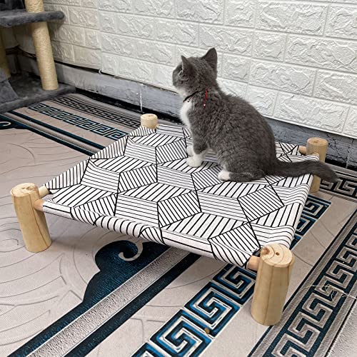 Pozico Cat/Dog Bed Hammock - Wooden Raised Indoor/Outdoor Beds - Breathable Mesh for Small Animals - White Diamond - color: White Diamond