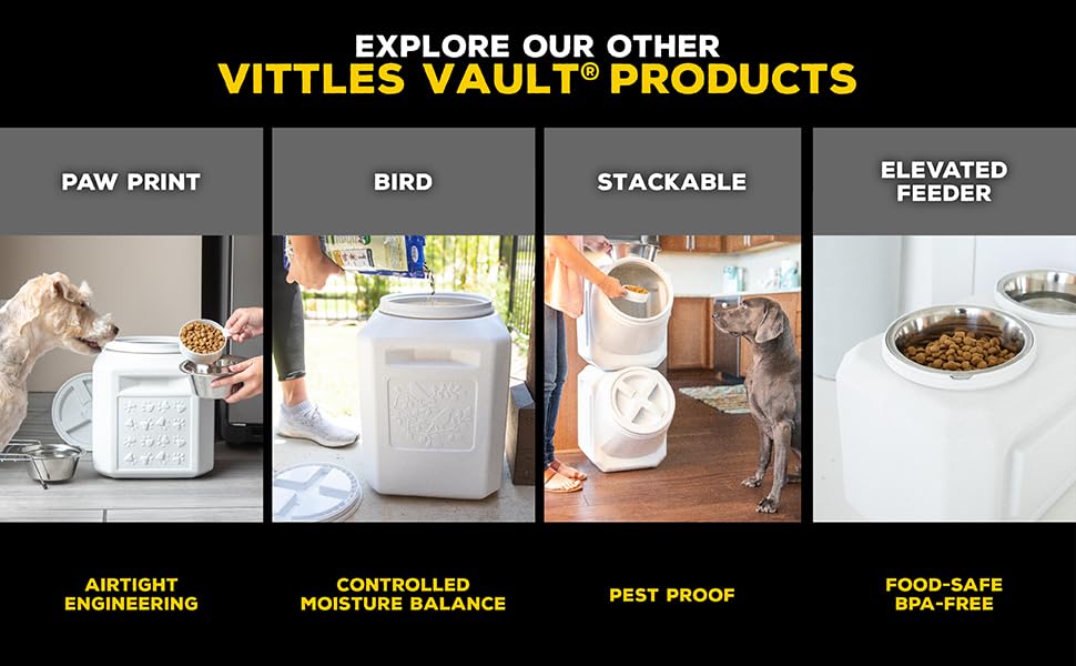 Vittles Vault Traditional Pet Food Storage Container For Dog Kibbles/Bird Seed/Oatmeal/Rice/Flour/Cereal, BPA Free Plastic, Sealed Airtight For Cat Food, Up To 30 lb, Made in USA, With Scoop, Gray - size: 30 Pounds