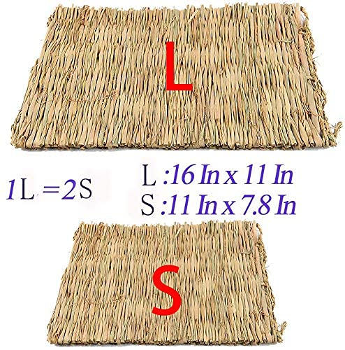 Hamiledyi Rabbit Grass Mat 4PCS Large Woven Bed Mat for Small Animal Bunny Bedding Nest Chew Toy Bed Play Toy for Guinea Pig Parrot Rabbit Bunny Hamster Rat