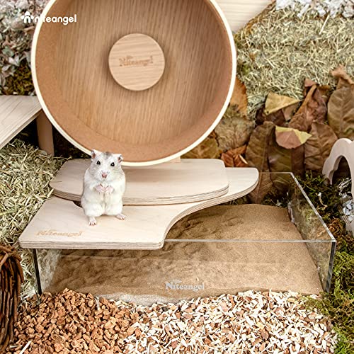 Niteangel Small Animal Sand-Bath Box: - Acrylic Critter's Sand Bath Shower Room & Digging Sand Container for Hamsters Mice Lemming Gerbils or Other Small Pets (Rectangle, Birch-Wood) | Acrylic Viewable Critter Sand Bath Shower Room & Digging Sand Containe