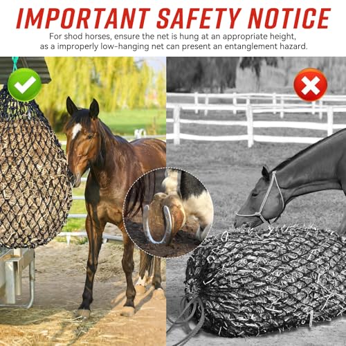 Slow Feed Hay Net, Square Bale PE Horse Hay Net with Drawstring | Premium PE Hay Nets With 1.6 in Holes & Drawstring Closure Fits 36x18x18–45x25x17 Inch Square Hay Bales for Easy Loading