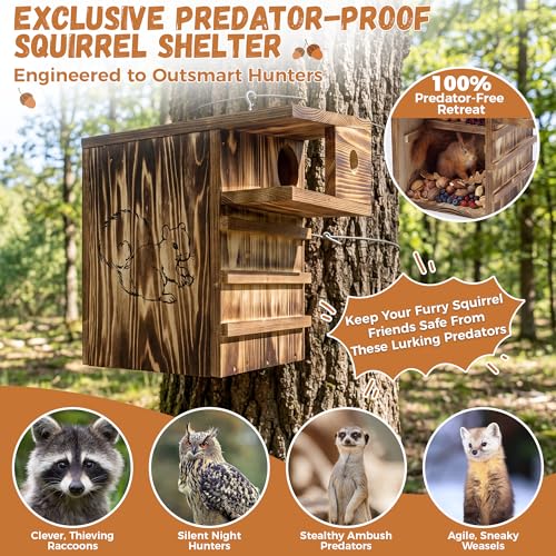 tonchean 16.5" Wooden Squirrel House Nesting Box with Predator Guard Porch | Outdoor Shelter Fits Gray Squirrels,Chipmunks For Backyard Wildlife,Quick Mounting On Trees, Posts, Fences, Or Exterior Walls