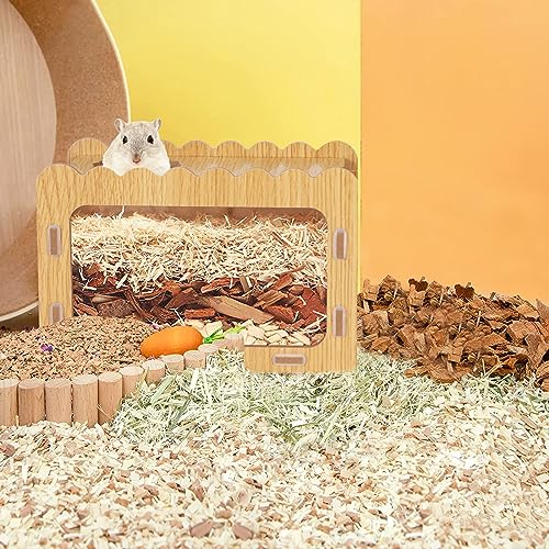 Hamster Digging Box, Small Visible Hamster Digging Room with Acrylic Transparent Board, Hamster Hideout and Exploration House with Climbing Ladder, Hamster Digging Wood Toy for Guinea Syrian Hamsters