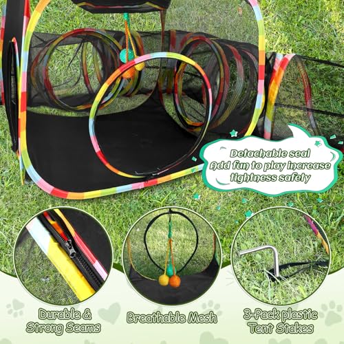 CypherX Outdoor Rainbow Cat Enclosure, 5 in 1 Portable Cat Tents for Outside Cage Free Outside Pet Enclosure Cat Tunnel Outdoor Playground for Indoor Cats and Small Animals - size: 5 in 1 Haven(11.8"W)