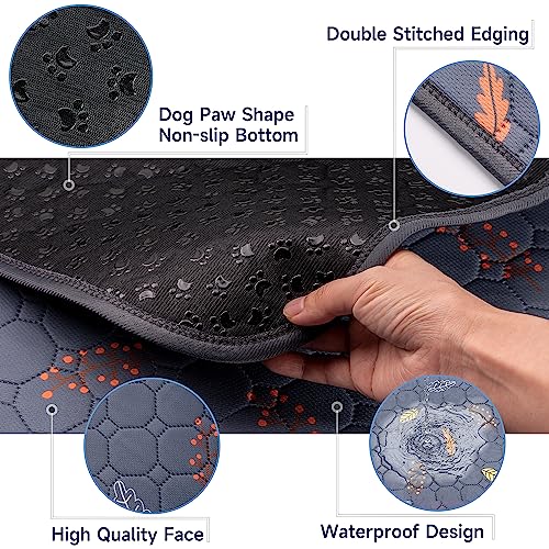 Sunheir 2 Pack Washable Guinea Pig Pee Pads, 24" x 48" Waterproof Reusable Guinea Pig Cage Liners, Absorbent Bedding Training Mat for Small Animal Guinea Pigs Rabbit Bunny Hamster (Leaves - Deep Grey) | Waterproof Super Absorbent Small Animal Mat for Guin