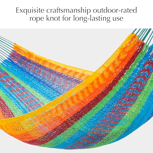Handwoven Rope Mayan Hammock for Outside, 600 lbs Capacity | 2 Person, Portable Carrying Bag, Easy-Used Tree Straps, Carabiners, Soft Fabric, for Patio (Tropical, X-Large) - color: Tropical, size: X-Large