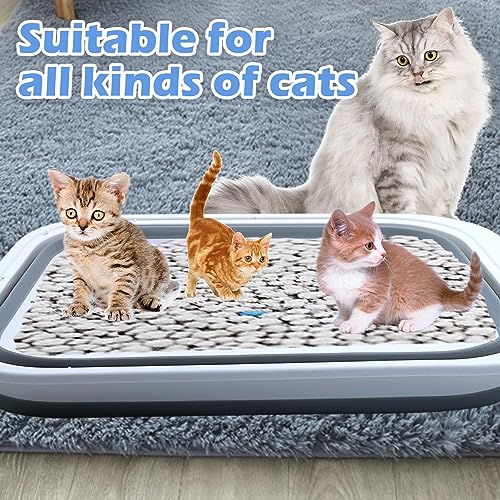 Collapsible Small Cat Litter Box,Open Top Cats Litter Pan with Scoop Waterproof & Foldable Kitten Potty Toilet Anti-Splashing Low Entry Kitty Travel Litter Tray Semi-Enclosed Easy Clean(Gray) - color: 【Gray】
