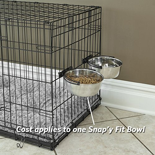 MidWest Homes for Pets Snap'y Fit Stainless Steel Food or Water Bowl, Holds 20 Ounces, Mounts to Wire Crates, No-Tip Design, Rust-Resistant, for Small Dogs and Cats - size: 20 Ounces (2.5 cups)