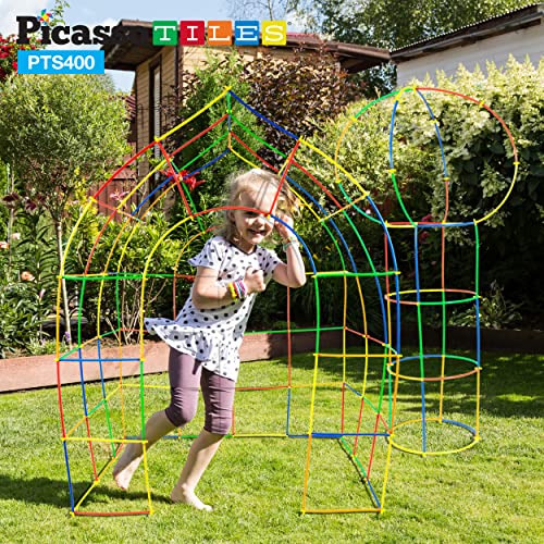 PicassoTiles 400 Piece Straws and Connectors, STEM Construction Set Ages 3+ | Interlocking builder pieces, creative early education kit, hands-on engineering play, screen-free fun for curious young kids - color: 400pc Toy Straw