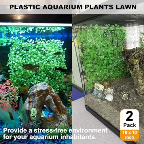 2 PCS Hermit Crab Climbing Toys Faux Grass Mat 10 x 10 Inch Fake Turf Hermit Crab Climbing Wall Square Plastic Aquarium Plants Lawn HermitCrabs Supplies Small Animals Cage Accessories - color: Dark Green