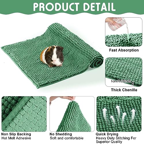 4 Pcs Guinea Pig Cage Liner 16 x 24 Inch Washable Chenille Pee Pads Pet Dog Cat Bedding Training Mat Reusable for Small Animals Puppy Bunny Hamster Chinchilla - color: Dark Green, size: 16 x 24 Inch, style: Low Pile Chenille