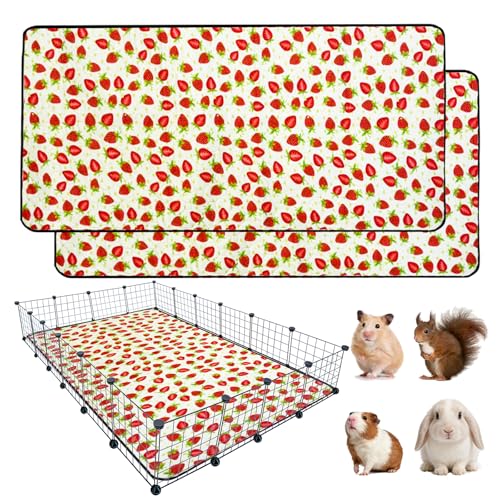 2 Pack Guinea Pig Cage Liners, 48"x 72" Washable Waterproof Bedding for Rabbit, Bunny, Hamster & Small Animals, Reusable Super Absorbent Pee Pads for C&C Cage, Strawberry Print - size: 48*72 inch 2pack