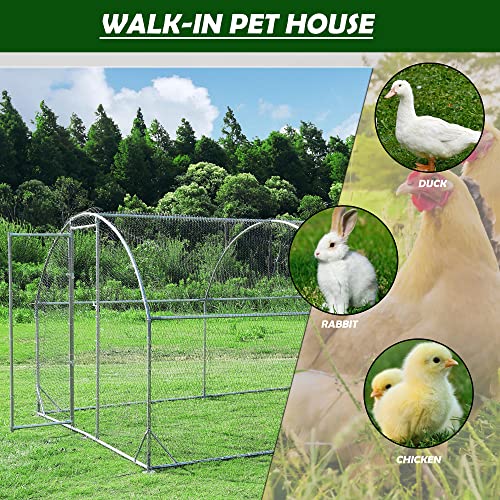 Large Metal Chicken Coop Round Top Upgrade Tri-Supporting Wire Mesh Chicken Run,Chicken Pen with Water-Resident and Anti-UV Cover,Duck Rabbit House Outdoor(19'L x 9'W x 6.5'H) - size: 228.1"L x 108.0"W x 78.0"H