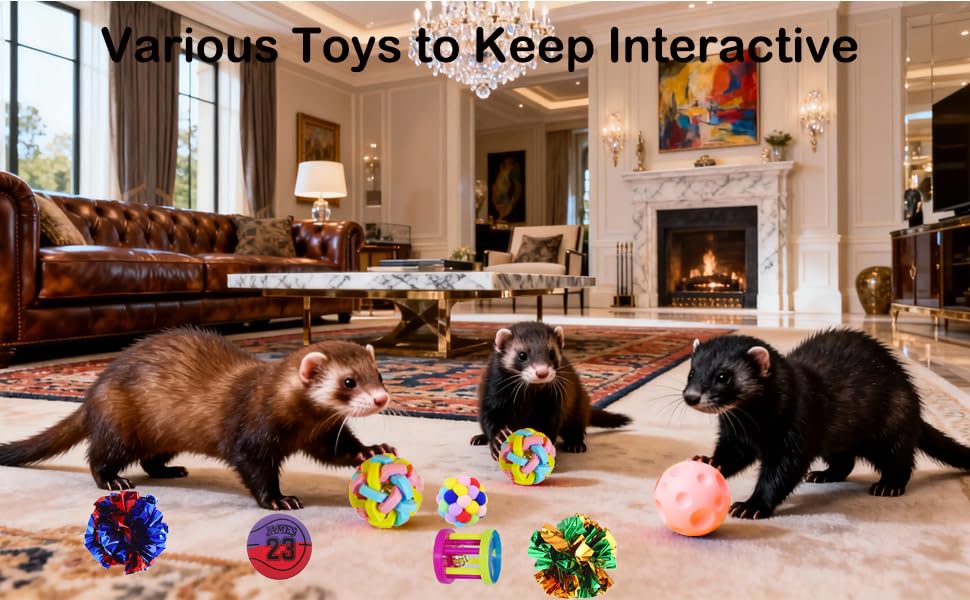 12 pcs Ferret Squeaky Toys Balls Squeaker Toys Teething Chewing Toy Colorful Bouncy Rubber Bell Balls Mylar Crinkle Interactive Sound Exercise Scratch Chew Toy for Ferrets Pet Cat Dog - color: pattern 1