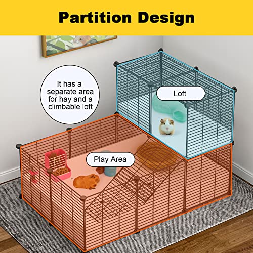 Oneluck Guinea Pig Cage, Indoor Habitat with Waterproof Plastic Bottom,Playpen for Small Pet Bunny, Turtle, Hamster, Loft cage - color: Loft cage