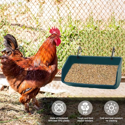 Fence Hanging Chicken Feeder - 4 Pack Feed Trough with Clips for Goat Duck Sheeple Horse Goose, Pig Poultry, Chicken Feeder Bucket Feeding Container for Livestock (Green) - color: Green