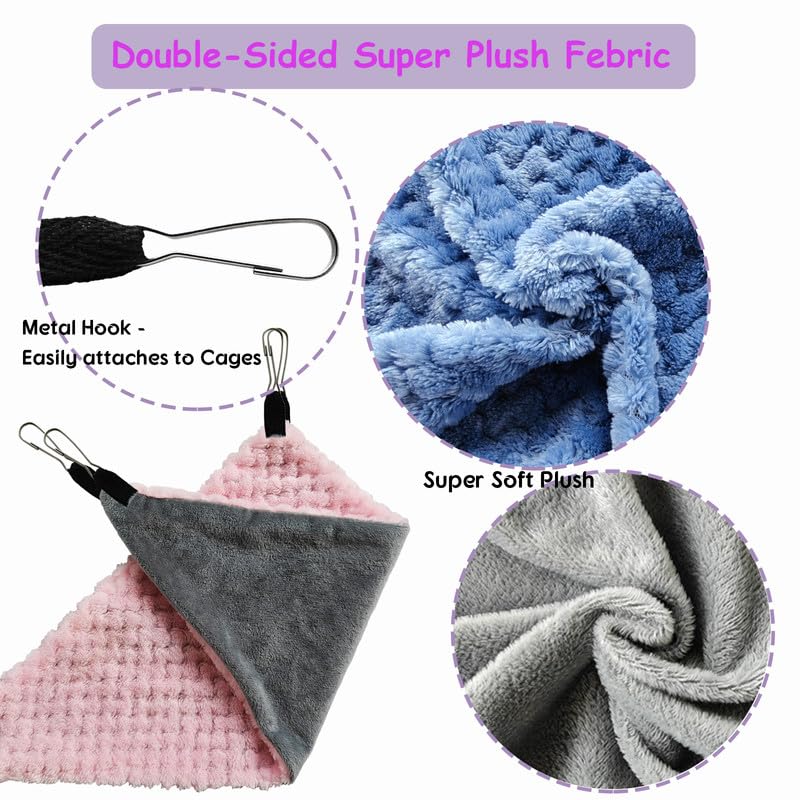 Guinea Pig & Rat Hammocks, Perfect for Pet Critter Cages, 2 Pack | Come with Hooks | Ideal Hanging Hammocks for All Small Animals: Chinchillas, Squirrels, Hamsters. S, Blue+Pink - color: Blue+Pink, size: Small