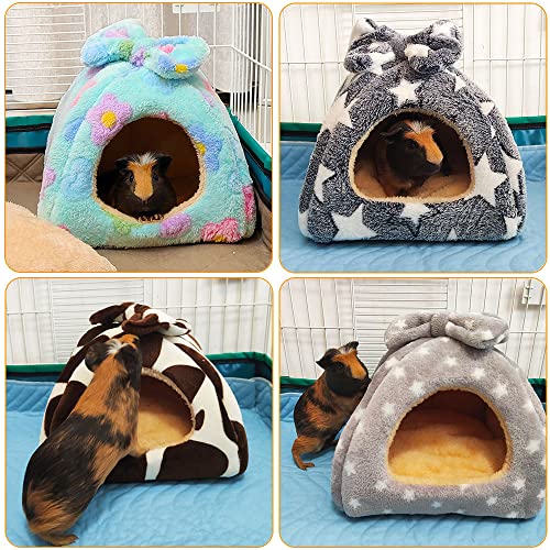 Guinea Pig Bed, Hideout House for Small Animals, Warm & Cozy | Premium Fleece Material, Ideal Bed & Accessories for Hamsters, Chinchillas, Dwarf Bunnies, Hedgehogs, L, Green Flower - color: Green, size: L-12" x 12"