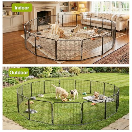BestPet Dog Playpen 24 Inch 16 Panels Heavy Duty Metal Pet Exercise Pen Indoor Outdoor Fence Panels Anti-Skid Expandable Design - style: 16 panels-without door