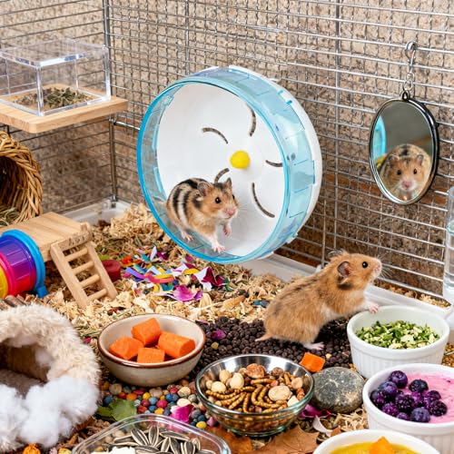 WishLotus Silent Running Wheel - Small Pet Exercise Toy and Cage Accessory for Hamster, Golden Silk Shih Tzu, Bear (Blue,21cm) - color: blue,21cm