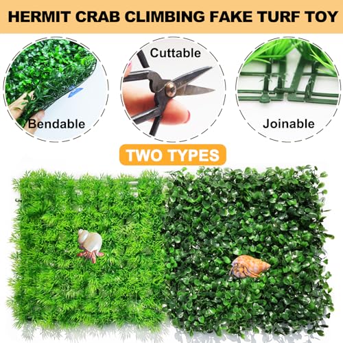 2 PCS Hermit Crab Climbing Toys Faux Grass Mat 10 x 10 Inch Fake Turf Hermit Crab Climbing Wall Square Plastic Aquarium Plants Lawn HermitCrabs Supplies Small Animals Cage Accessories - color: Dark Green