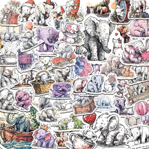 100 PCS Elephant Stickers Pack – Waterproof Elephant Decals for Water Bottles, Laptops, Phones, Notebook, Cars – Cool Vibrant Graphics for Elephant Enthusiast - color: Elephant