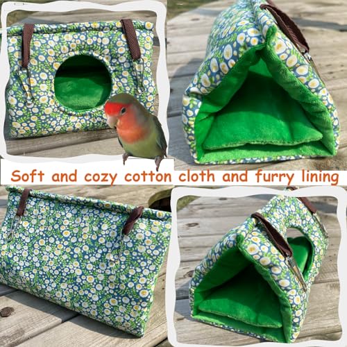 Large Winter Warm Bird Nest House Cockatiel Bed for Cage Hanging Hammock | Fluffy Parrot Bedding Snuggle Hut with Pad,Parakeets House Sleeping Hideaway,Small Medium Parrots Lovebirds Quaker - size: Large