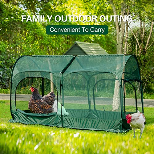 ANC POP Portable Chicken Run Large Pop-Up Chicken Pen for Small Animals Outdoor Gardening Net with 3 Doors and Handbag, Easy to Install and Storage, Green - size: 6.56 × 3.3 FT