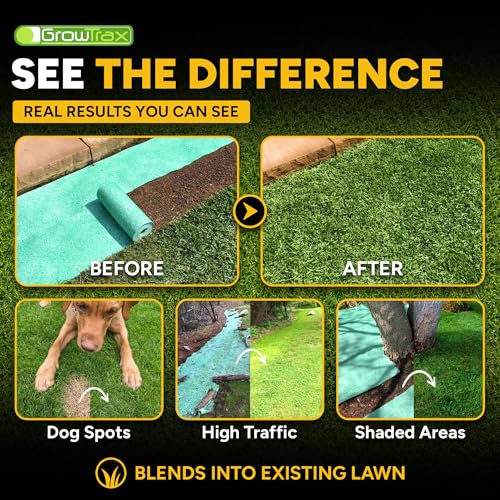 Growtrax Biodegradable Grass Seed Mat - 50 Sq Ft Bermuda Rye | Grass Seed and Fertilizer for Lawns, Dog Patches & Shade, Just Water and Grow, No Artificial Grass