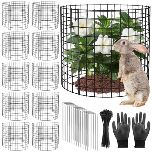 10 Pack Plant Protectors from Animals, 13x12 Plant Cages for Outdoor Plants | Wire Plant Protector, Thick Metal, Non-deformable, Free-Cut, Cap-less Design, Plant Protection Cage to Keep Animals Out - size: 10 PACK-13x12inch