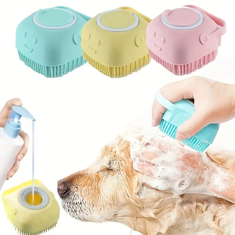 Pet Bath Brush With Storage Removable Top Ergonomic Handle Non-Toxic Massage Bristles For Small To Medium Dogs And Cats, Yellow - color: Yellow