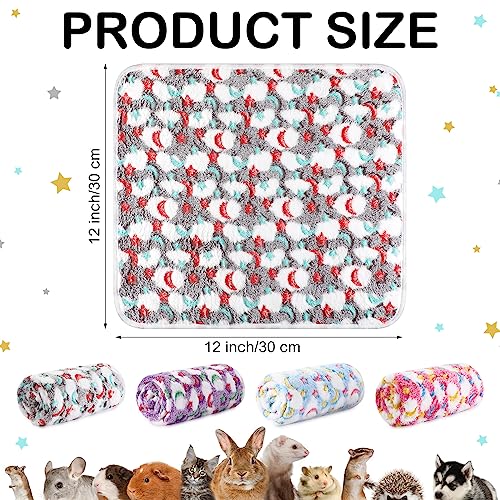 Reginary 4 Pcs Waterproof Guinea Pig Blankets Washable Small Animal Fleece Bedding Absorbent Guinea Pig Cage Liners Reusable Training Pee Pad Pet Sleep Mat for Hamster(Moon Star Pattern,12 x 12 Inch) - size: 12 x 12 Inch