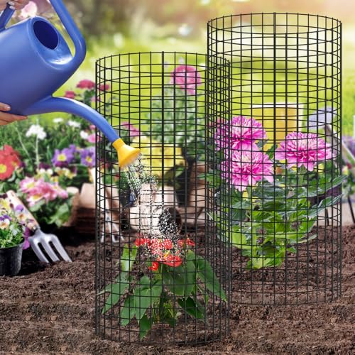 5 Pack Plant Protectors from Animals, 24x12" Plant Cages for Outdoor Plants | Wire Plant Protector, Thick Metal, Non-deformable, Free-Cut, Cap-less Design, Plant Protection Cage to Keep Animals Out - size: 5 PACK-24x12inch