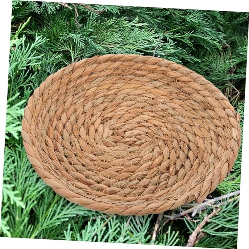 Natural Straw Breeding Nest Bowls, 5 Pack Woven Grass Rabbit Bedding Mats, 8 Inch Flat Bottom Cattail Fiber Hatching Cave for Quail Pigeons Bunnies, Edible Chinchilla Chew Toys