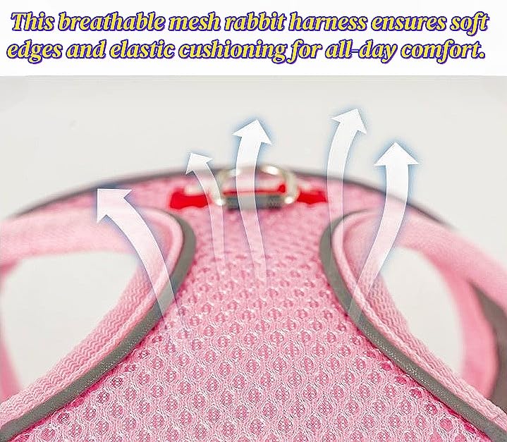 2 Pack Adjustable Bunny Rabbit Harness and Leash Set Breathable Mesh Vest Harness for Rabbits Kitten Ferret Puppy Small Pets Walking Supplies-Grey&Pink,L