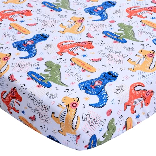 Cloele Square Playard/Playpen Fitted Sheets,36 X 36in,Music Dinosaur | Stretch Portable,Playard Mattresses Sheets for Baby,Square Pack and Play Crib Sheets,Ultra Soft - color: Music Dinosaur, size: 36"x36"