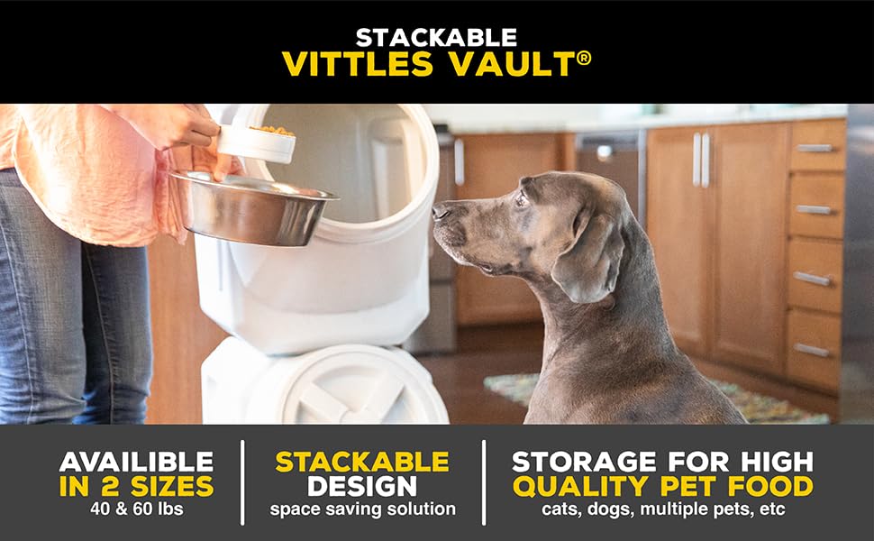 Vittles Vault Traditional Pet Food Storage Container For Dog Kibbles/Bird Seed/Oatmeal/Rice/Flour/Cereal, BPA Free Plastic, Sealed Airtight For Cat Food, Up To 60 lb, Made in USA, With Scoop, Gray - size: 60 Pounds