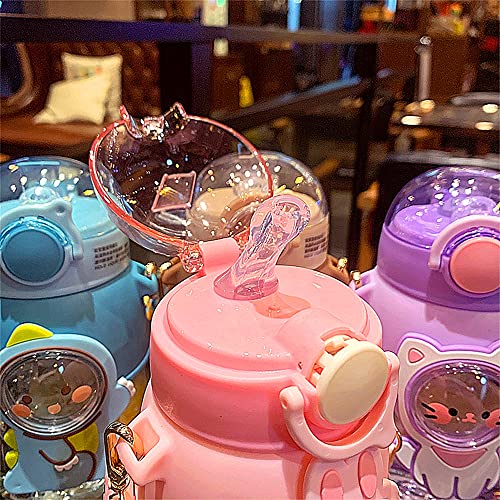 Kawaii Water Bottle Cute Water Bottles with Straw, Kawaii Bear Water Bottle with Adjustable Strap and Stickers - for School Outdoor Travel, BPA-Free, 24oz (Pink Rabbit) - color: Pink Rabbit