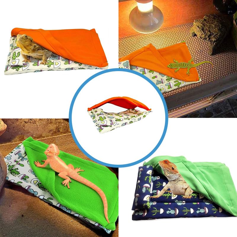 Bearded Dragon Hammock Sleeping Bag Set- Hanging Pet Bed with Pillow and Blanket Hideout Habitat with Soft Warm for Bearded Dragon Lizard Leopard Gecko and Small Pet Animal（Beige + Orange Quilt） - color: Beige + Orange Quilt