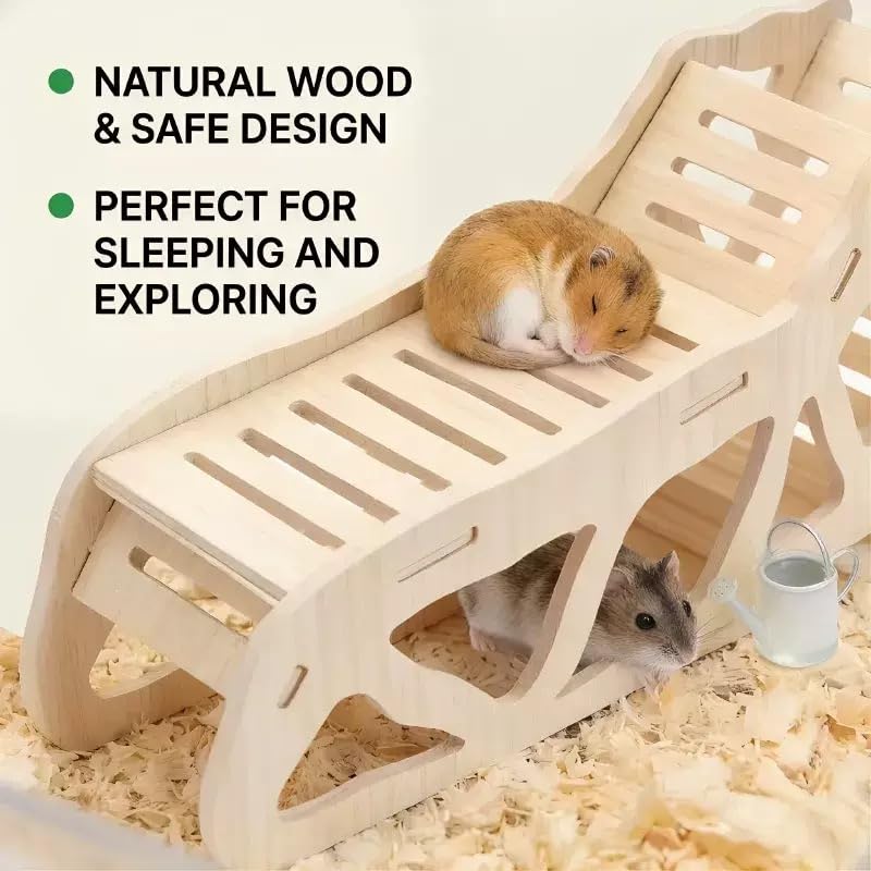 4PCS Wooden Hamster Platform Set, Tunnel Ladder Playhouse Hamster Game Climbing Toy with Ladder Platform Table Climbing Ramp, Cage Decor for Syrian Dwarf Hamsters, Gerbils, Mice