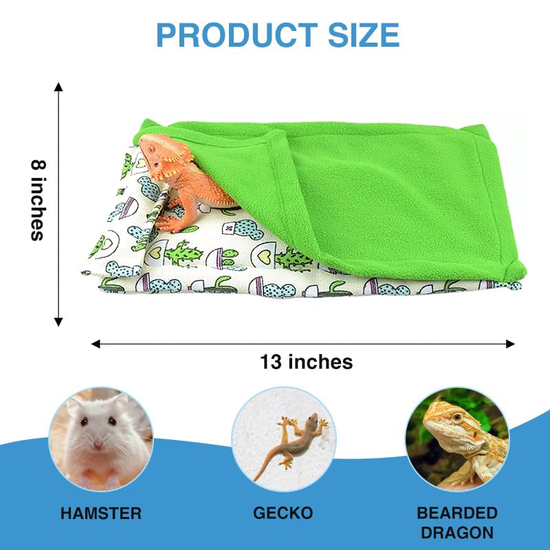 Bearded Dragon Hammock Sleeping Bag Set- Hanging Pet Bed with Pillow and Blanket Hideout Habitat with Soft Warm for Bearded Dragon Lizard Leopard Gecko and Small Pet Animal（Beige + green Quilt） - color: Beige + green Quilt