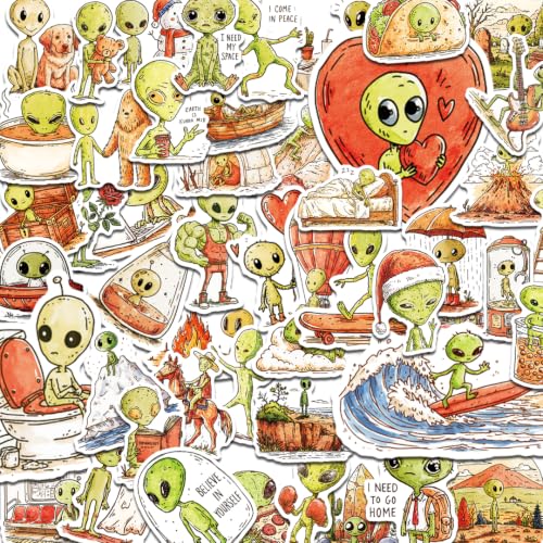 100 PCS Alien Stickers Pack – Waterproof Alien Decals for Water Bottles, Laptops, Phones, Notebook, Cars – Cool Vibrant Graphics for Alien Enthusiast - color: Alien