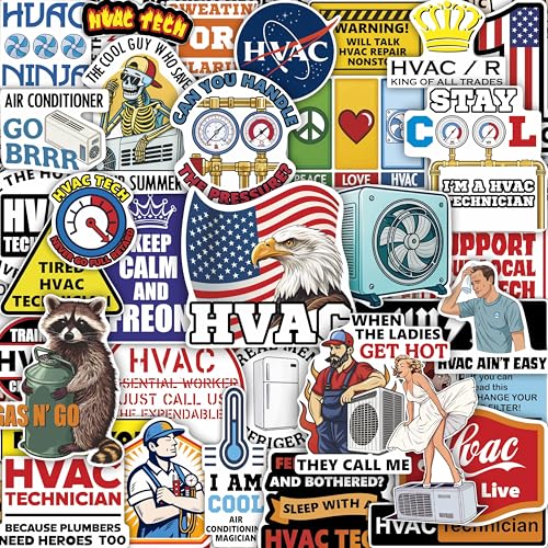 100Pcs HVAC Stickers Hard Hat, Water Bottle, Laptop – HVAC Toolbox Decals – Air Conditioning Stickers - Funny Hard Hat Decals - Gifts for Men & Women - color: Hvac Stickers