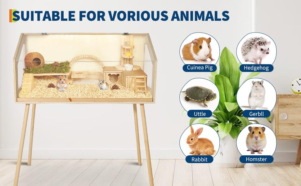Spacious Wooden Hamster Cage with Legs, Chew-Proof Acrylic Window & Openable Top – Easy Access, Ventilated Habitat for Hamsters, Guinea Pigs, Chinchillas, Gerbils – Large Size 101.6×50.8×120. - size: 40" L x 20" W x 47.5" H