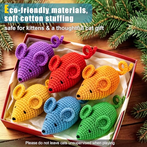 Retro Shaw Catnip Cat Toys Crochet Mouse, Pack of 6 | Hand-Knitted, Durable and soft, Catnip & Silvervine Blend, Safe Teeth Cleaning, Indoor Interactive Fun - style: Mouse-6