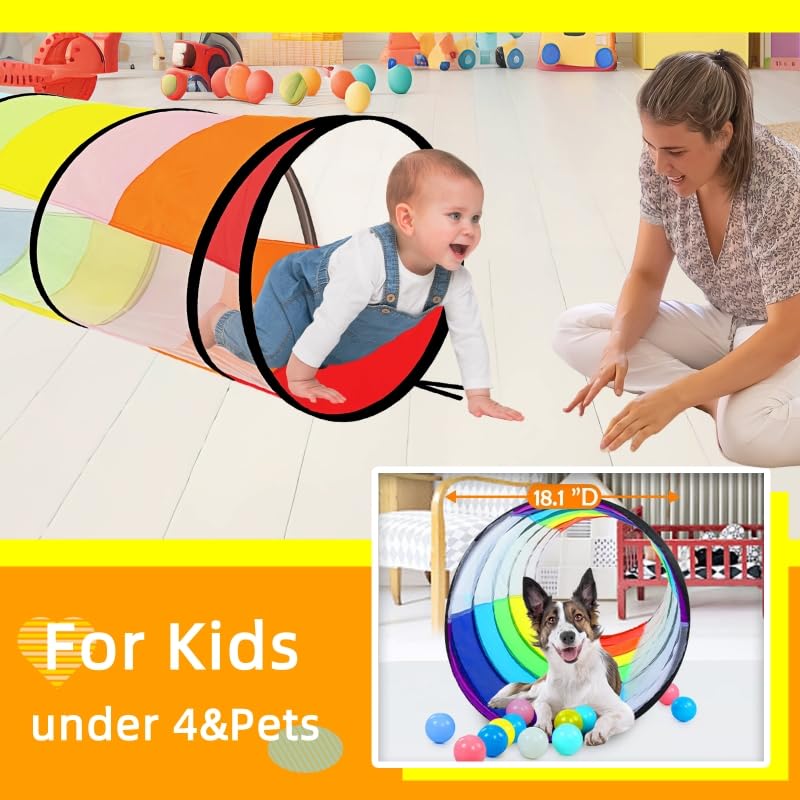 Kids Play Tunnel,Pop Up Crawl Through Tunnel Play Tent for Baby Kids Children or Pet,Foldable Pop Up Tents with Carry Bag (Colorful Play Tunnel with Mesh) - style: Colorful Play Tunnel with Mesh