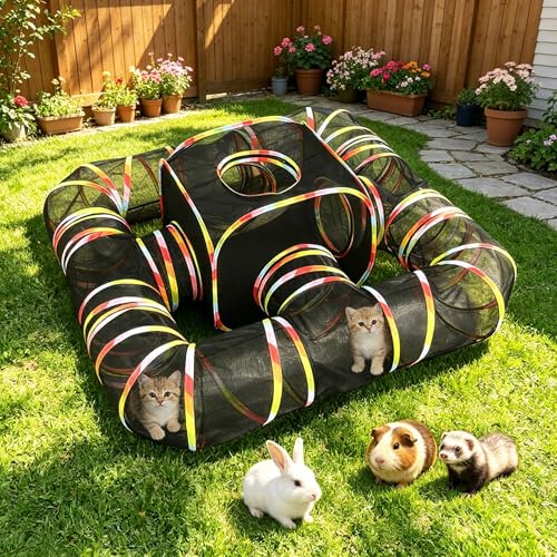 CypherX Outdoor Rainbow Cat Enclosure, 5 in 1 Portable Cat Tents for Outside Cage Free Outside Pet Enclosure Cat Tunnel Outdoor Playground for Indoor Cats and Small Animals - size: 5 in 1 Haven(11.8"W)