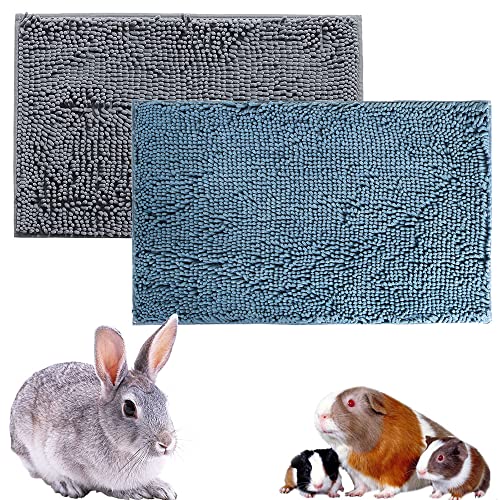 2pcs Guinea Pig Fleece,Cage Liner, Washable Non-Slip Mat（Grey+Blue） | Chenille fleece, absorbent 3-layer design, non-slip TPR backing, machine washable, for small animal cages - color: 2P(Grey+Blue), size: 23''x15''