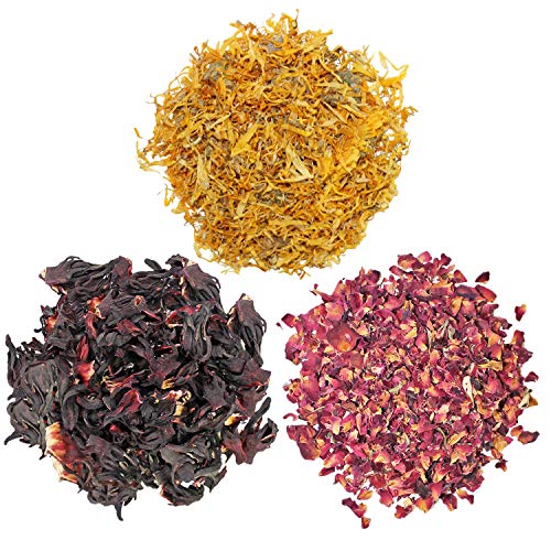 Exotic Nutrition Flower Treat 3 Pack - Healthy Assortment - Hibiscus, Calendula, Rose - for Squirrels, Guinea Pigs, Rabbits, Chinchillas, Prairie Dogs, Degus, Hamster, Gerbils, & Other Herbivores